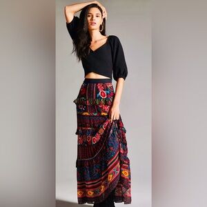 Farm Rio Fruit Paradise Tiered Bohemian Maxi Skirt size Medium.
